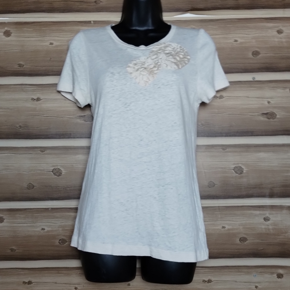 J. Crew Cream Short Sleeve Tee with Floral Rosette